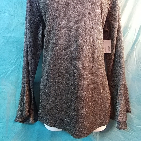 Womens Blouse Plus Bell-Sleeve Black 1X - Picture 4 of 5